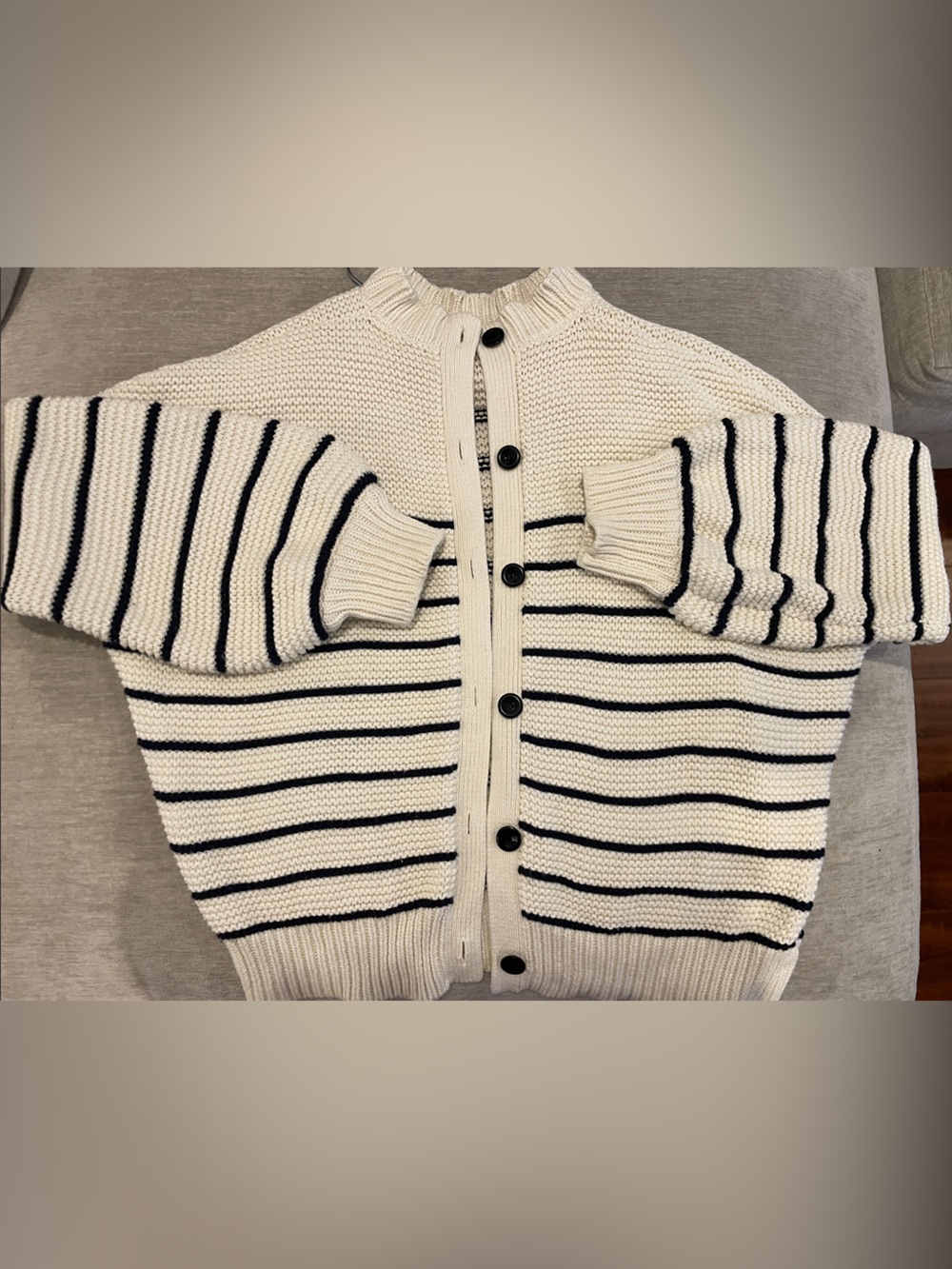 Alex Mill Striped Knit Button Back Sweater Cardigan - Cream with Black Stripes